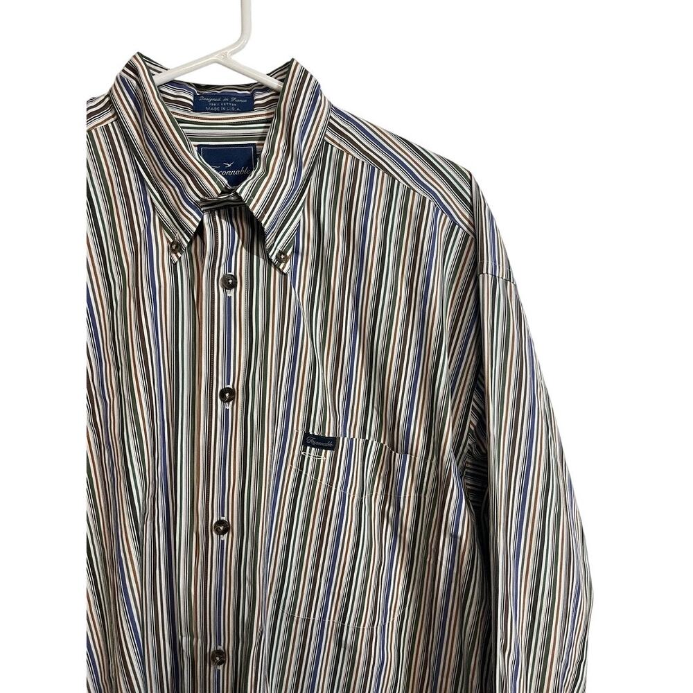 Faconnable Striped Button Down Shirt Made USA Cotton Men’s Large